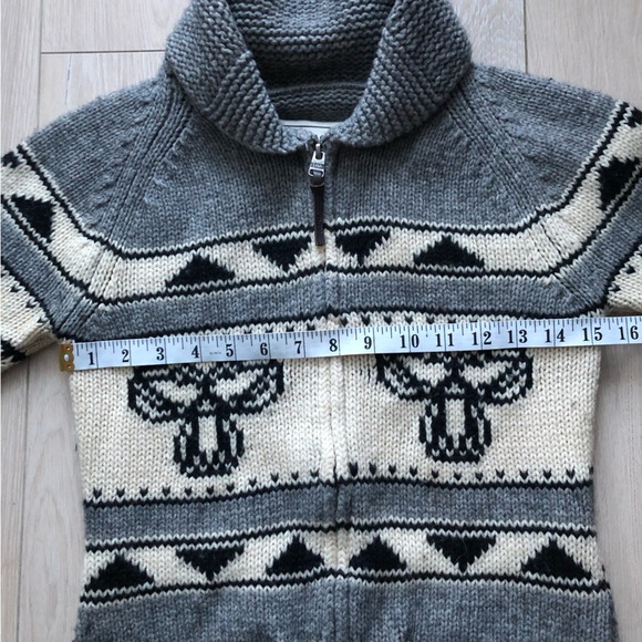 Aritzia TNA Sea To Sky Lambswool Chunky Knit Zip Sweater Medium Nordic Fair Isle - Picture 3 of 14